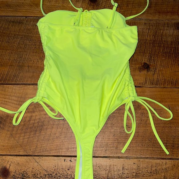 Women's Annbon One Piece Bright Yellow Thong Cut Out Bathing Suit Size S - Picture 5 of 6